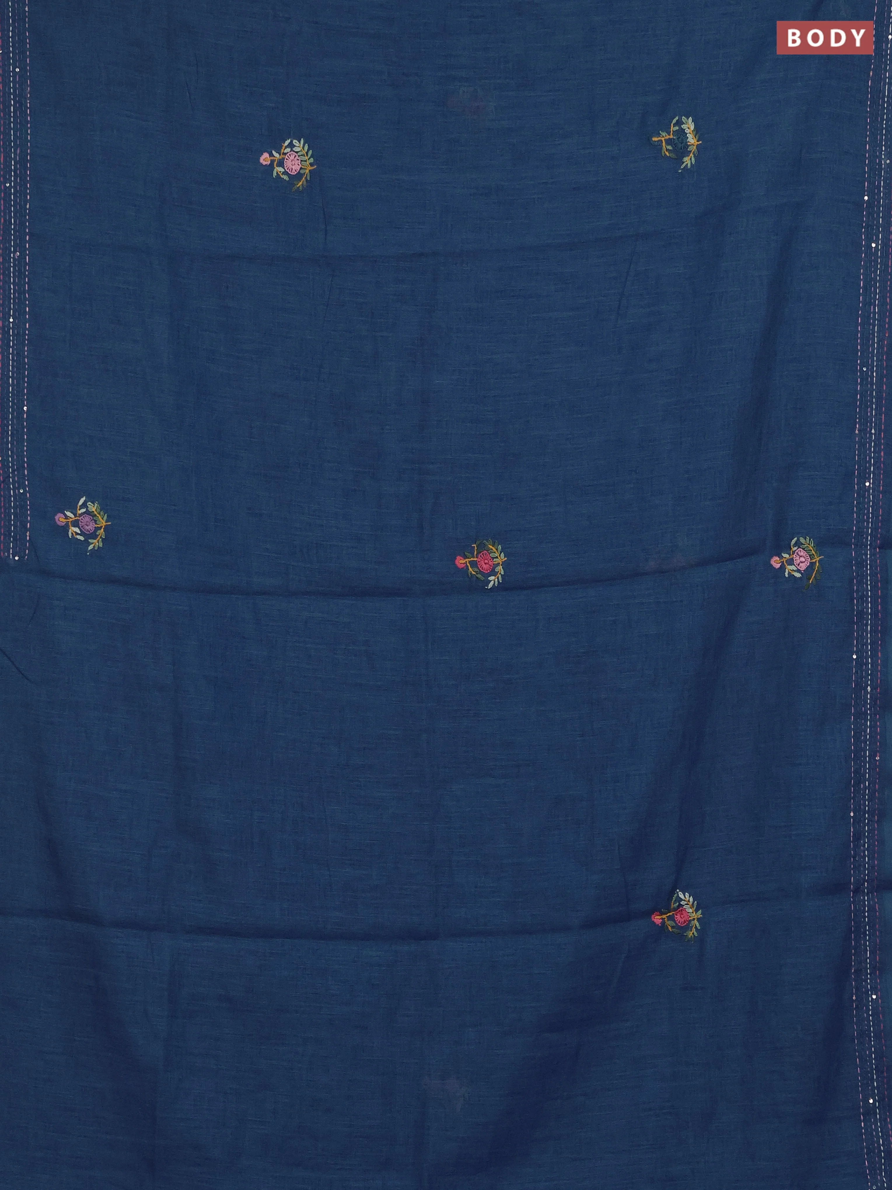 Khadi Linen Cotton Saree - Navy Blue